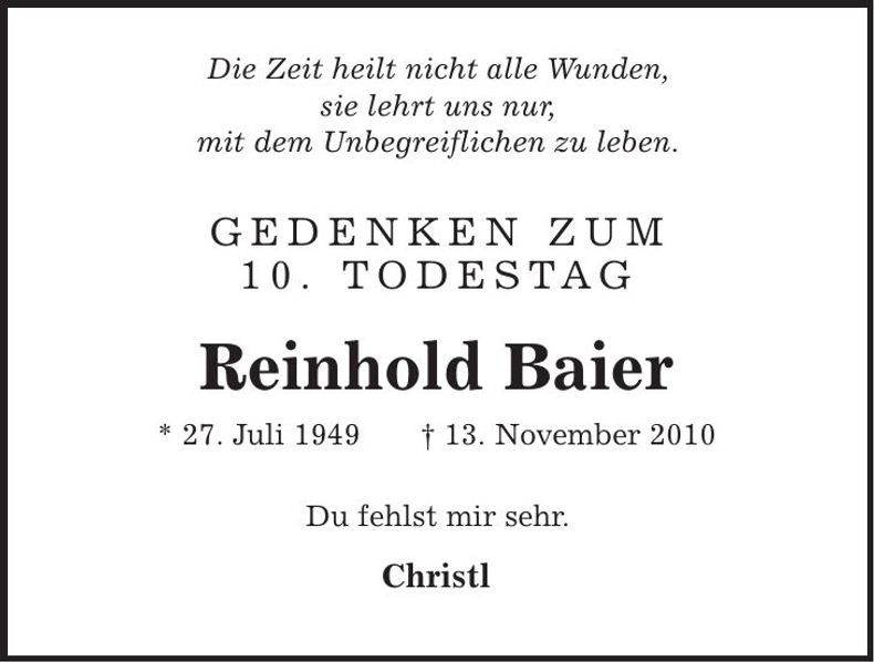 Traueranzeige Reinhold Baier