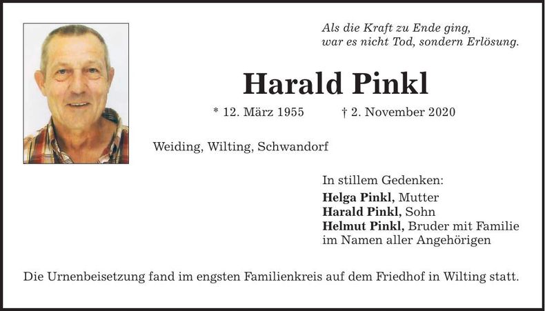 Traueranzeige Harald Pinkl