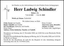 Traueranzeige Ludwig Schindler