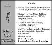 Traueranzeige Johann Götz
