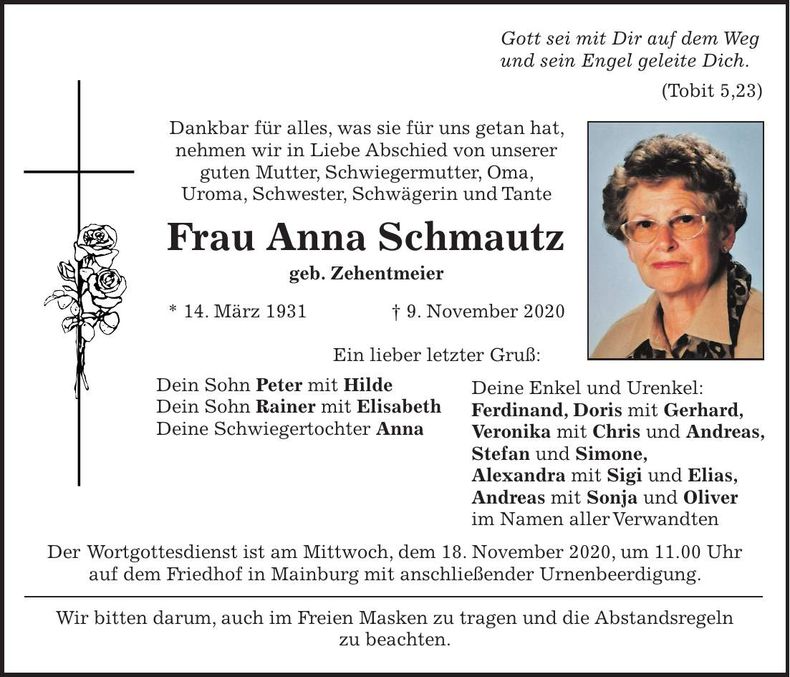 Traueranzeige Anna Schmautz
