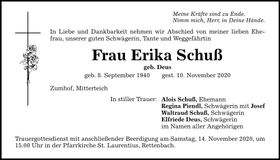 Traueranzeige Erika Schuß