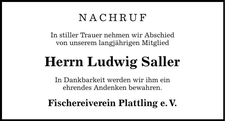 Traueranzeige Ludwig Saller
