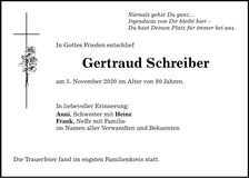 Traueranzeige Gertraud Schreiber