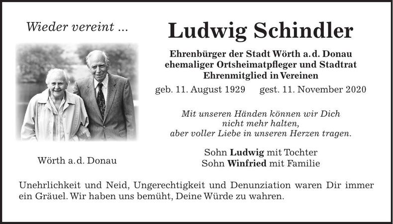 Traueranzeige Ludwig Schindler