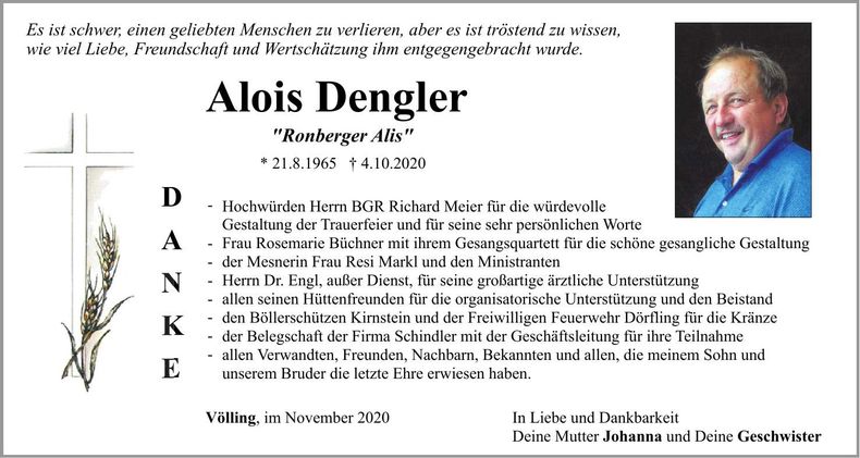 Traueranzeige Alois Dengler