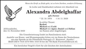 Traueranzeige Alexandra Abdelghaffar