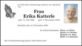 Traueranzeige Erika Katterle