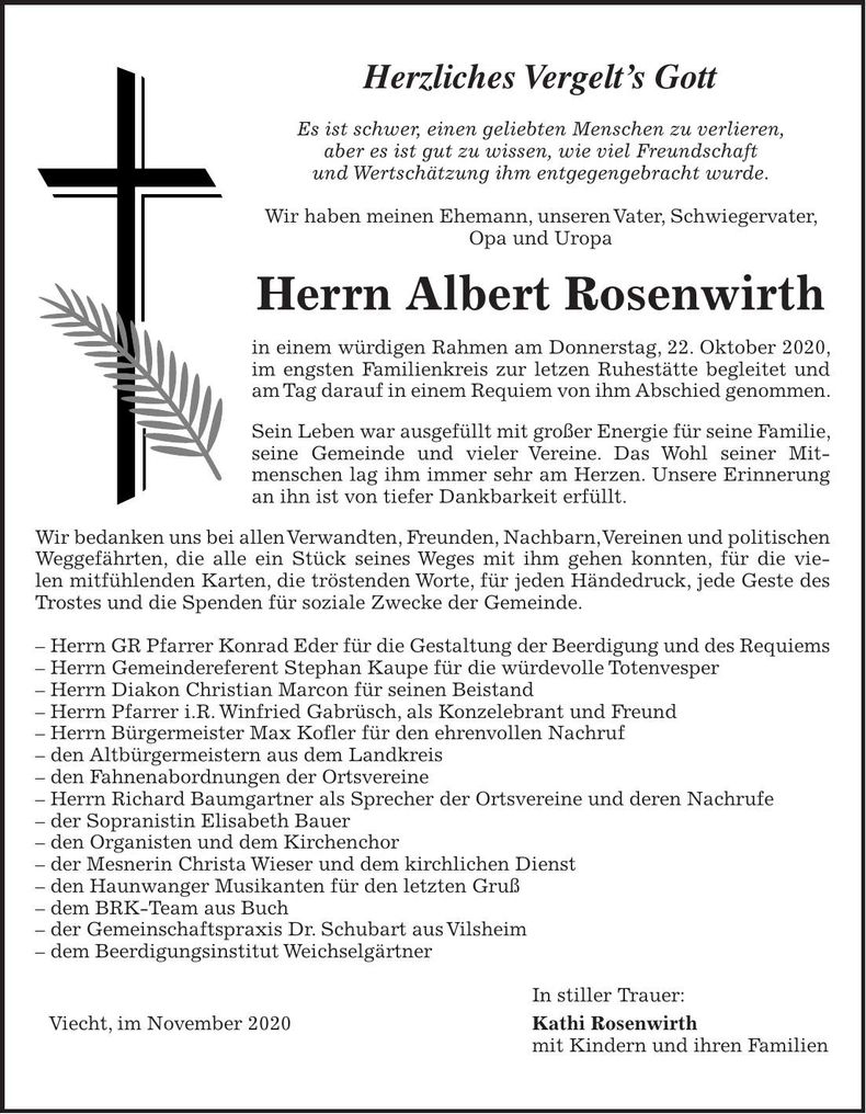 Traueranzeige Albert Rosenwirth