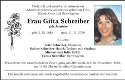 Traueranzeige Gitta Schreiber