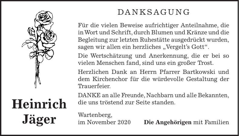 Traueranzeige Heinrich Jäger