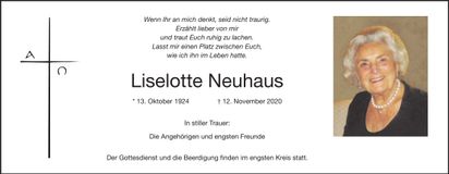 Traueranzeige Liselotte Neuhaus