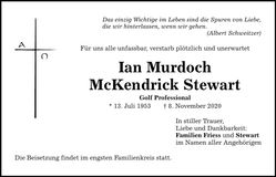 Traueranzeige Ian Murdoch McKendrick Stewart