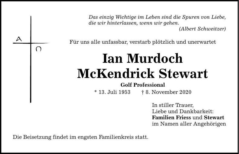 Traueranzeige Ian Murdoch McKendrick Stewart