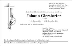 Traueranzeige Johann Gierstorfer