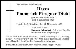 Traueranzeige Emmerich Pfrogner-Diebl