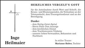Traueranzeige Inge Heilmaier