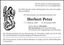 Traueranzeige Herbert Peter