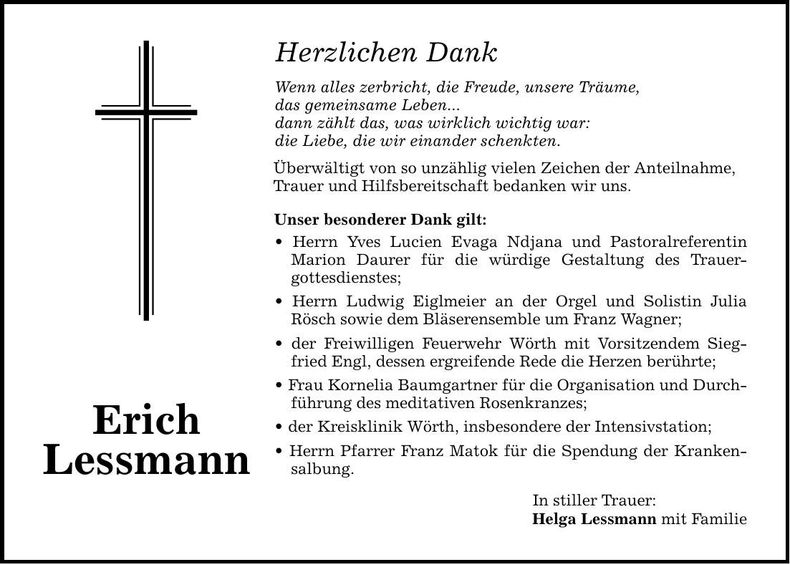 Traueranzeige Erich Lessmann