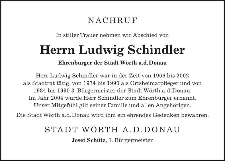 Traueranzeige Ludwig Schindler