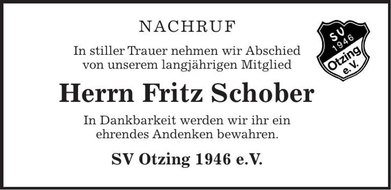 Traueranzeige Fritz Schober