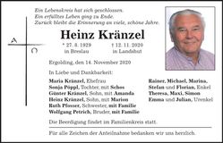 Traueranzeige Heinz Kränzel