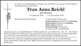 Traueranzeige Anna Reichl