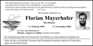 Traueranzeige Florian Mayerhofer