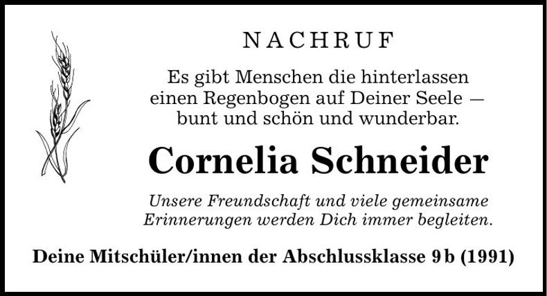 Traueranzeige Cornelia Schneider