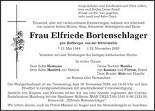 Traueranzeige Elfriede Bortenschlager