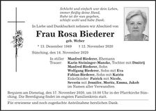Traueranzeige Rosa Biederer