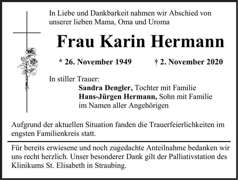 Traueranzeige Karin Hermann