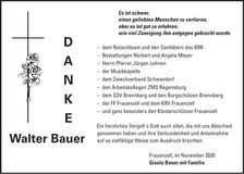 Traueranzeige Walter Bauer