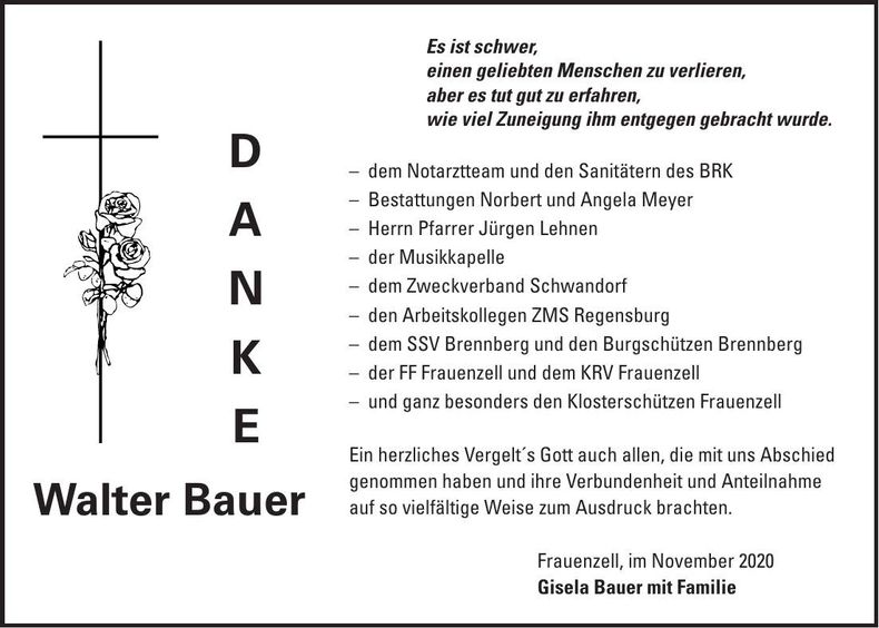 Traueranzeige Walter Bauer