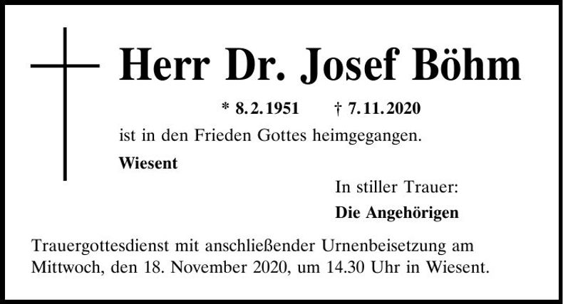 Traueranzeige Josef Böhm