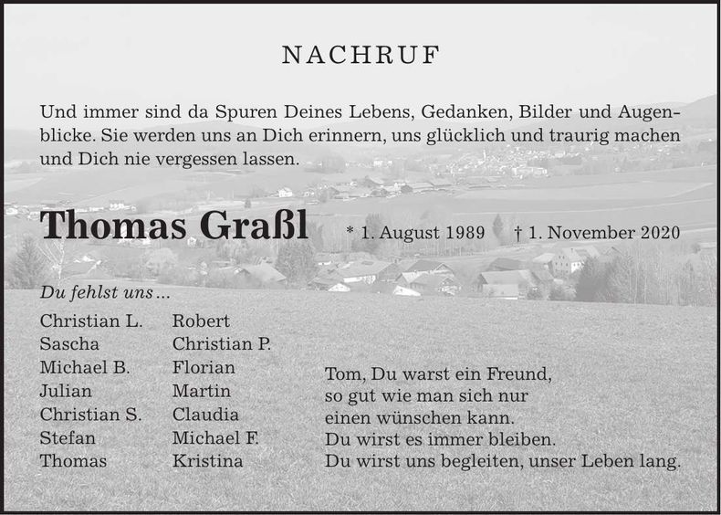 Traueranzeige Thomas Graßl
