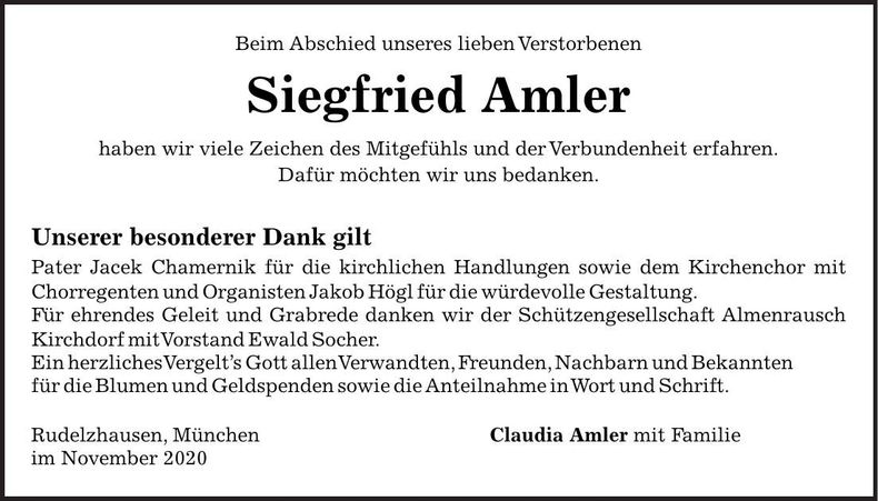 Traueranzeige Siegfried Amler