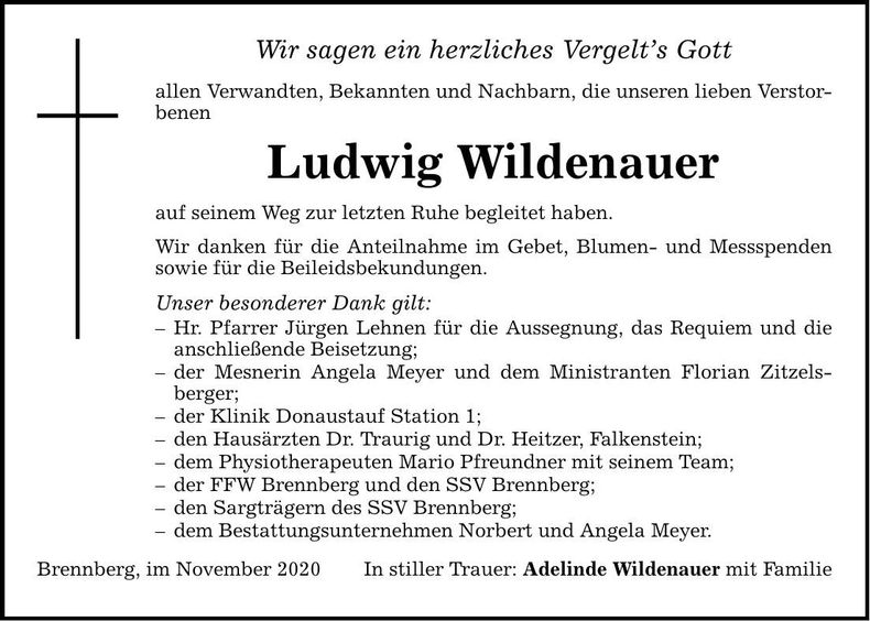 Traueranzeige Ludwig Wildenauer