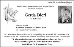Traueranzeige Gerda Bierl