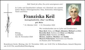 Traueranzeige Franziska Keil
