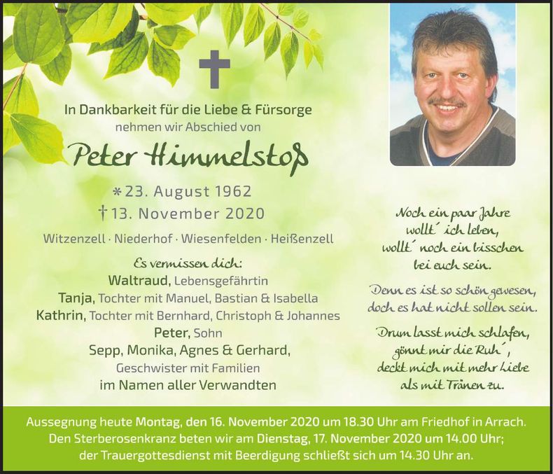 Traueranzeige Peter Himmelstoß