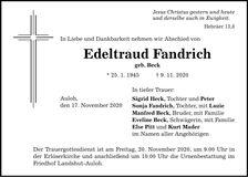 Traueranzeige Edeltraud Fandrich