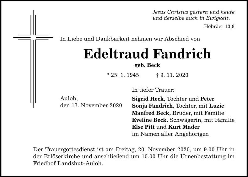 Traueranzeige Edeltraud Fandrich