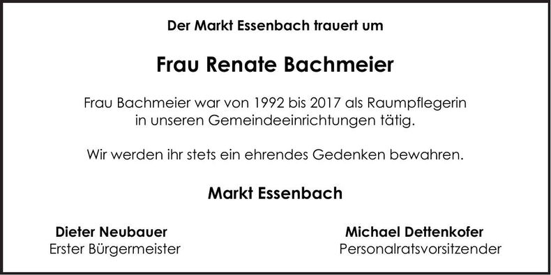 Traueranzeige Renate Bachmeier