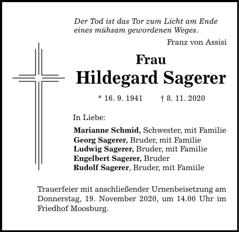 Traueranzeige Hildegard Sagerer