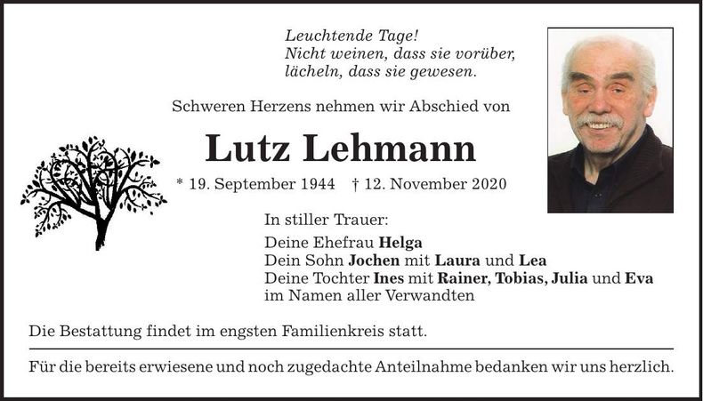 Traueranzeige Lutz Lehmann