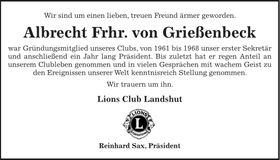 Traueranzeige Albrecht Frhr. von Grießenbech