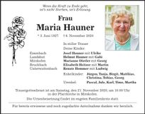 Traueranzeige Maria Hauner