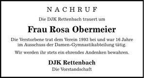 Traueranzeige Rosa Obermeier