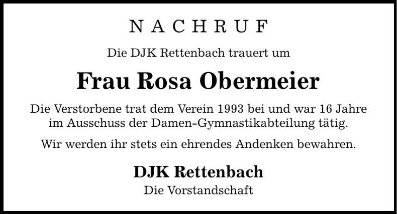 Traueranzeige Rosa Obermeier